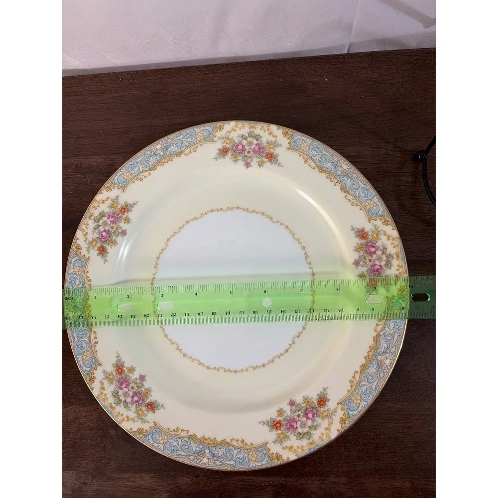 Noritake Morimura Japan Vintage Floral Blue Scroll Gold Trim Dinner‎ Plate 10in